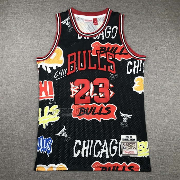 Maglia
 Michael Jordan NO 23 Chicago Bulls Mitchell & Ness Slap Sticker 1997-98 Nero
